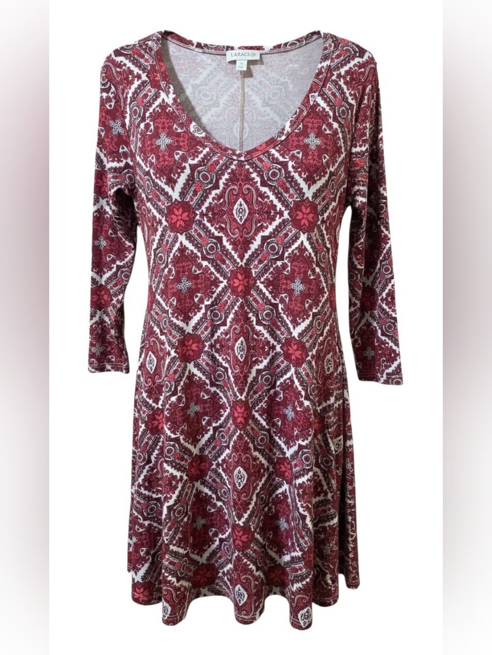 LARACE Burgundy Patterned V-Neck A-Line Tunic Blouse